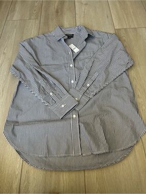 J. Crew Etienne Oversized Navy & White Stripe Button-Down Shirt